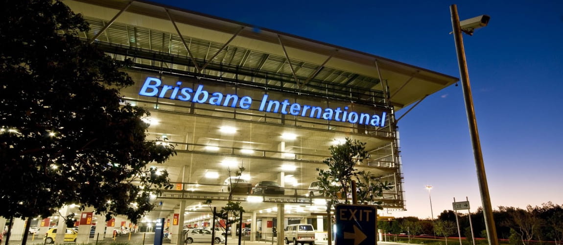 Brisbane International Airport at night, excellent for high-end transfer and chauffeur services.