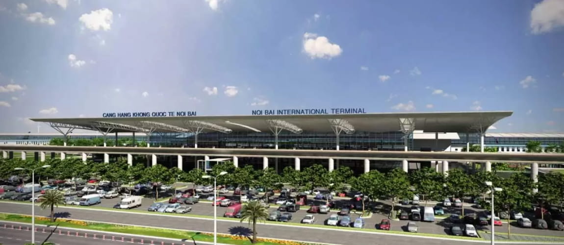 Noi Bai International Airport terminal exterior, great for showcasing airport transfers.