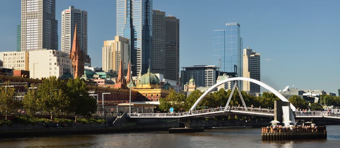 Melbourne cityscape with Yarra River bridge, perfect for chauffeur and concierge offerings.